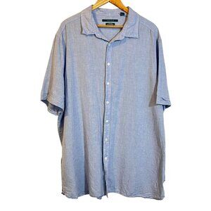 Perry Ellis Linen Blend Short Sleeve Button Up Shirt 2XLT Light Blue Coastal